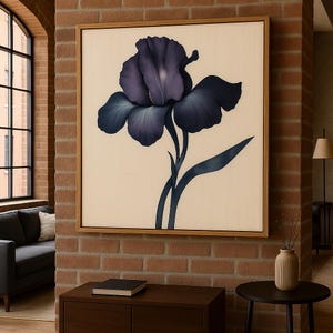 Art mural imprimé fleurs - Art sur toile fleurs d&#39;iris violet foncé - Décoration murale botanique minimale - Imprimé floral élégant pour un style moderne, Japandi