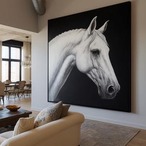 Black And White Horse Print, White Horse Art, White Horse Print, Black And White Horse Print Aesthetic, Animal Art Print