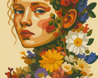 Floral woman portrait paint by number kit botanical elegant beauty with flowers detailed face painting wall art for home decor