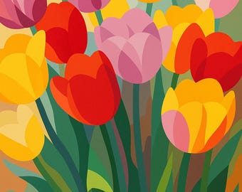 Vibrant Tulips Paint By Numbers Kit | Modern Spring Flower Bouquet Canvas DIY Painting Set For Floral Home Decor And Garden Lovers
