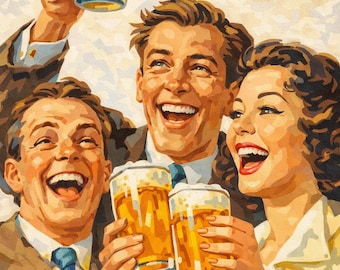 Kit de pintura por números para adultos principiantes: cerveza vintage, brindis, arte de pub retro