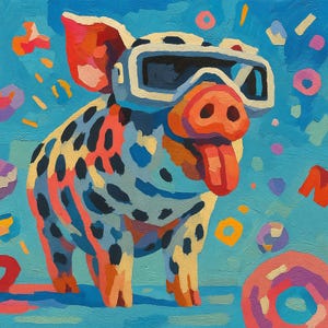 Colorful Pig Paint by Number Kit – Cute Spotted Pig in Goggles DIY Painting – Playful Nursery Art, Whimsical Animal Wall Decor