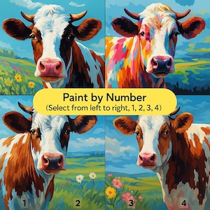 Paint by Number Cow Kit – Colorful Farm Animal Canvas Art for Adults | Choose from 4 Vibrant Cow Designs | DIY Pastoral Painting