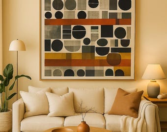 Canvas Print Art Geometric Mid-Century Abstract | Modern Minimalist Wall Art For Living Room | Retro Shapes Canvas Wall Decor