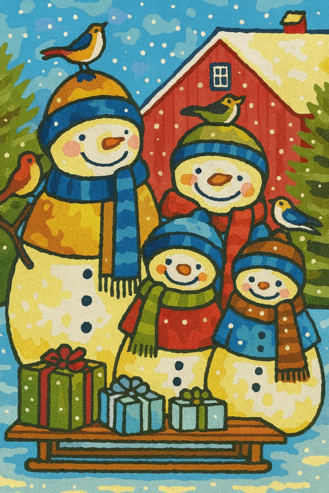 Paint by Number Snowman Family Celebration Whimsical Winter Holiday