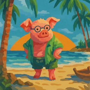 Retro Vacation Pig Paint by Number Kit – Whimsical DIY Beach Canvas – Fun Painting Kit for Kids, Teens & Animal Lovers