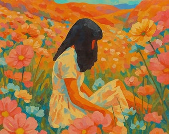 Whimsical Girl in Flower Field Paint by Number – Dreamy Floral DIY Painting Kit – Romantic Art for Adults & Teens