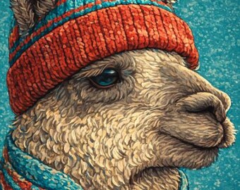 Malen nach Zahlen Lama Mit Hut | Wintertiere Malen nach Zahlen für Erwachsene und Kinder | Lustiges DIY Malset
