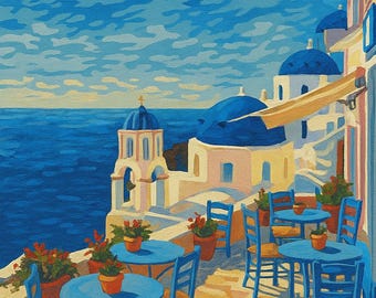 サントリーニ島の数字で描くペイントキット：ギリシャ旅行アート、DIY