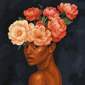 Paint by Numbers Woman with Flowers – Bold Portrait Art Kit, Floral Crown DIY Painting, Black Canvas Wall Art