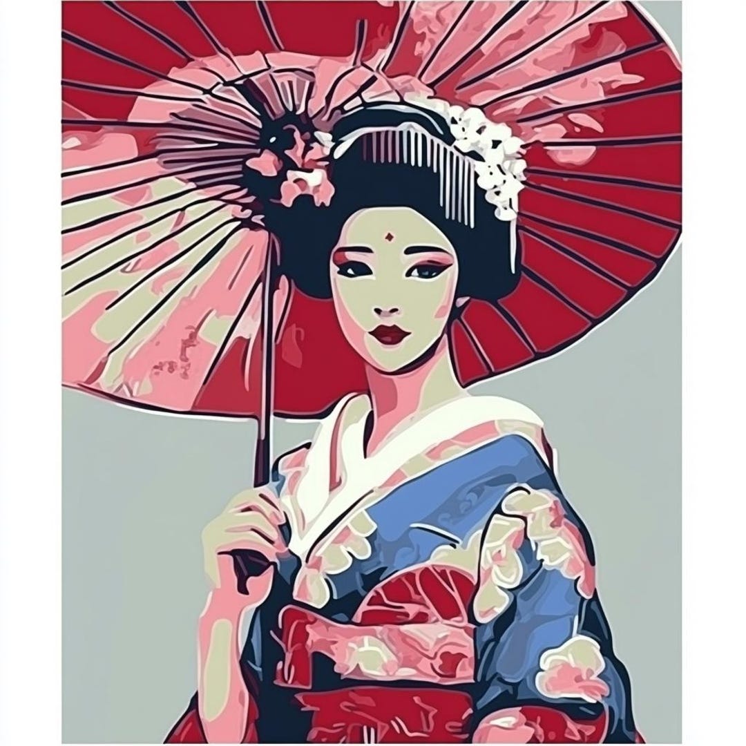Geisha Numbers Graph Paint by Number Geisha Kit – Elegant Japanese Woman With Umbrella – DIY ...