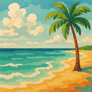 Paint by Number Beach - Tropical Palm Tree Coastal Painting Kit | DIY Summer Wall Art for Adults & Kids