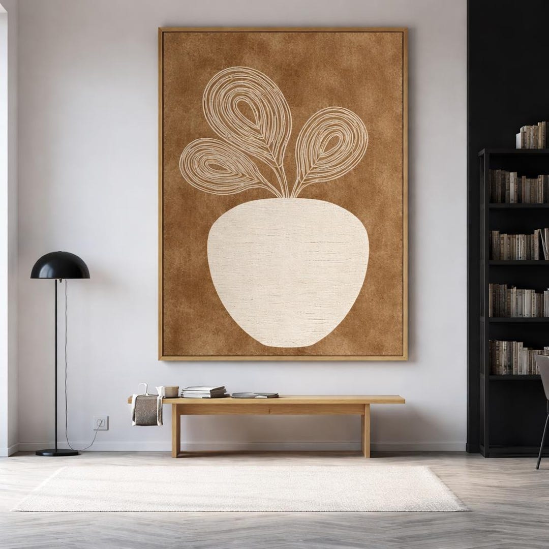 Minimalist Botanical Print Vintage Plant Vase Canvas Wall Art Neutral ...