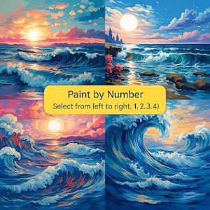 Paint by Number Ocean Kit – Colorful Seascape DIY Painting for Adults | Choose 1 of 4 Wave & Sunset Designs | Coastal Wall Art Canvas