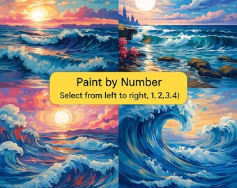 Paint by Number Ocean Kit – Colorful Seascape DIY Painting for Adults | Choose 1 of 4 Wave & Sunset Designs | Coastal Wall Art Canvas