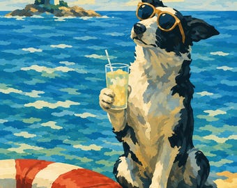 Kit de pintura por números de perros divertidos, arte de pared de perros playeros, pintura DIY de perros con gafas de sol, arte de mascotas costeras en lienzo, regalo de decoración de verano