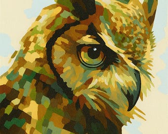 Kit de pintura por números de un majestuoso búho en primer plano para adultos, arte de animales salvajes, decoración del hogar, regalo DIY para amantes de la naturaleza