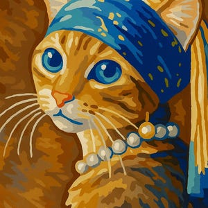 Kit de peinture par numéros chat avec boucle d&#39;oreille de perle Art moderne, peinture animalière, kit de bricolage pour adultes, décoration murale, cadeau pour les amoureux des chats