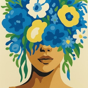 Floral Portrait Paint by Number Kit – Modern Botanical Face Art DIY Painting – Feminine Wall Decor, Flower Head Art