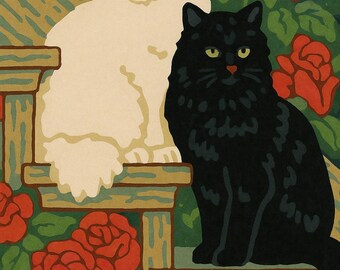 Paint By Number Black And White Cats Among Roses Kit – Floral Cat Painting For Adults Beginners Wall Art Decor