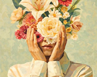 Paint By Number Floral Head – Modern Flower Art Kit For Adults Beginners Mindful DIY Painting