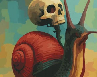 Caracol surrealista con calavera para pintar por números / Fantasía gótica para adultos / Kit de pintura DIY de arte oscuro