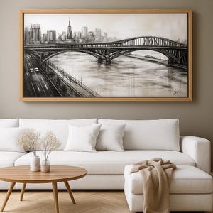 Canvas Print Long Island Wall Art - Long Island City Canvas Print – Urban Bridge & Skyline Wall Art – Neutral Industrial Style