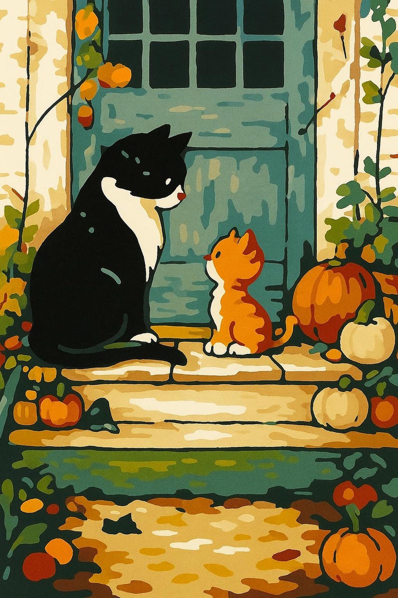 Paint By Number Autumn Cats – Cozy Pumpkin Porch Paint By Numbers Kit For Adults Beginners