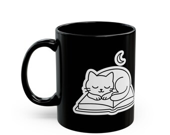 Cozy Cat Lover Mug, Perfect Gift for Book Lovers, Funny Coffee Cup, Cat Enthusiasts, Bookworm Present, 11oz 15oz Black Mug