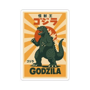 Vintage Godzilla Kiss-Cut Stickers, Retro Art Decals, Dinosaur Lover Gifts, Cool Laptop Stickers, Japanese Monster Art