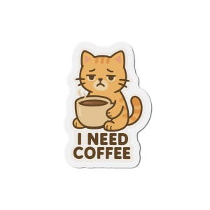 Cat Needs Coffee Die-Cut Magnet, Fridge Magnet, Cute Cat Magnet, Kitchen Decor, Gift for Cat Lover, Cat Lady, Cat Mom, Cat Dad, Coffee Lover