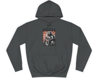 Godzilla Unisex College Hoodie, Horror Movie Merchandise, Cozy Sweatshirt, Gift for Fans, Godzilla Design Apparel