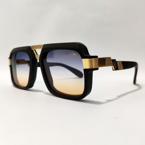 Cazal Sunglasses Matte Black Gold Frame Flame Smoked Tinted Lens Vintage Eyewear