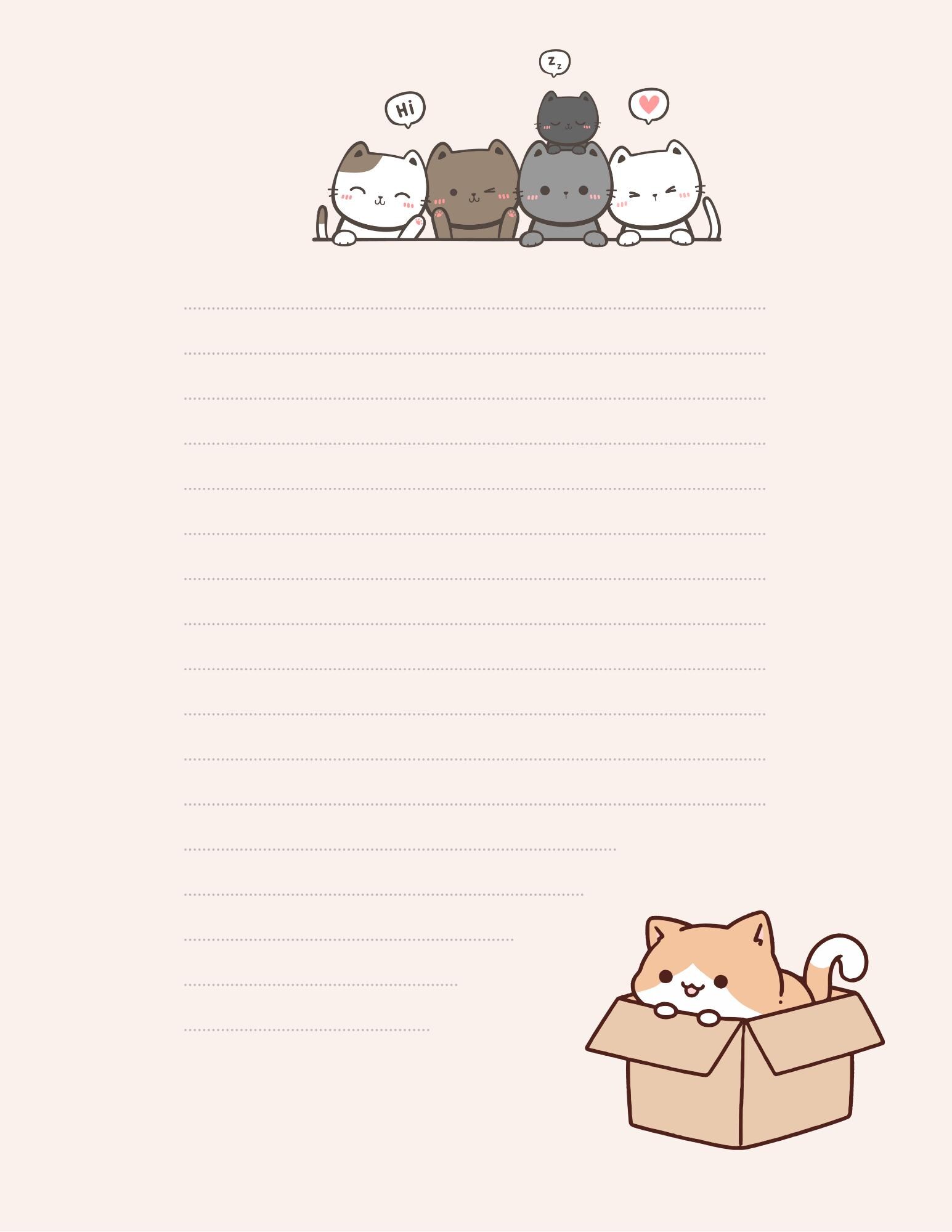 Cute Cat Printable Stationery – Letter and A4 Size – PDF and PNG ...