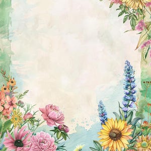 Conjunto de Papelaria Sun-Kissed Meadows + Adesivo Bônus | Papel de Escrita Floral para Impressão | Tamanho Carta e A4 | Download em PDF de Alta Qualidade
