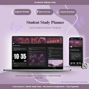 Academic Planner for Students | Study & School Dashboard | Assignment and Exam Tracker | Notion Template