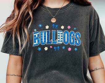 Bulldogs Mascot Bow: Blue & White Glitter Leopard Print (Digital Download PNG File)