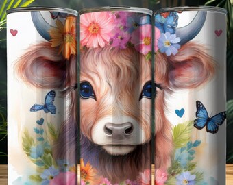 Sunflower Highland Cow Tumbler Wrap, Floral Sublimation Design (Digital Download)