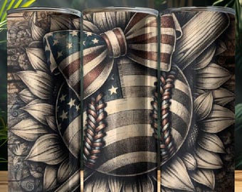 Coquette American Flag Baseball Tumbler Wrap 20 oz Skinny Tumbler Sublimation Design Digital Download PNG Instant DIGITAL ONLY