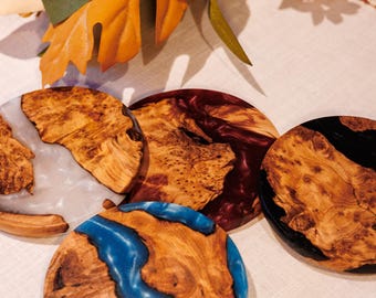 Scottish Loch Inspired Wood Resin Coasters | Handmade Highland Drinkware Set | Home Decor