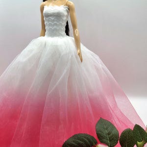 Ombre White Pink Tulle Ball Gown: Handmade 1/6 Scale Doll Dress