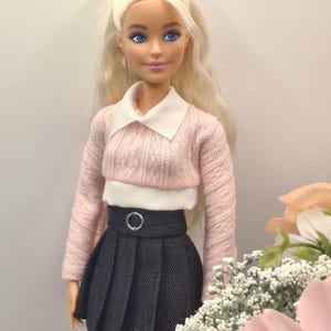 Fashion Doll Fall Outfit: Knit Sweater and Pleated Skirt - 1/6 Scale image 5