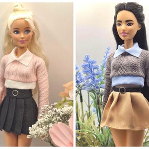 Fashion Doll Fall Outfit: Knit Sweater and Pleated Skirt - 1/6 Scale image 1