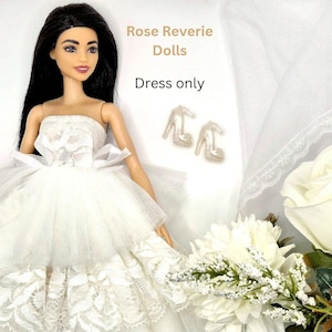 Lace Tulle Ball Gown: Fashion Doll White Wedding Dress - 1/6 Scale image 2