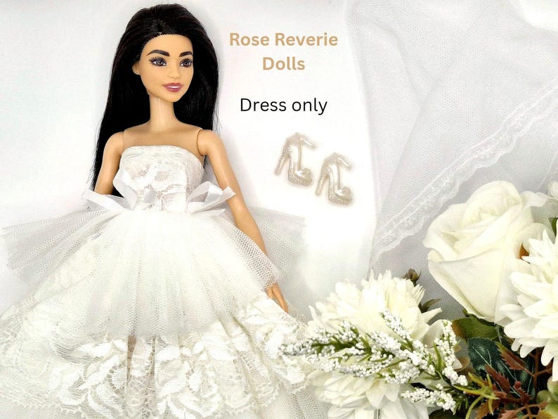 Lace Tulle Ball Gown: Fashion Doll White Wedding Dress - 1/6 Scale image 2