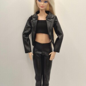 Black Faux Leather Jacket Outfit Set for 11.5–12 Inch Fashion Dolls | 1/6 Scale Doll Clothes 4-Piece Set (Jacket, Pants, Crop Top, Shoes) image 20