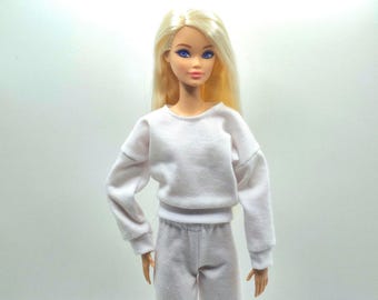 White Doll Loungewear Set for 11.5” Fashion Dolls – 2-Piece Sweatshirt & Sweatpants Outfit