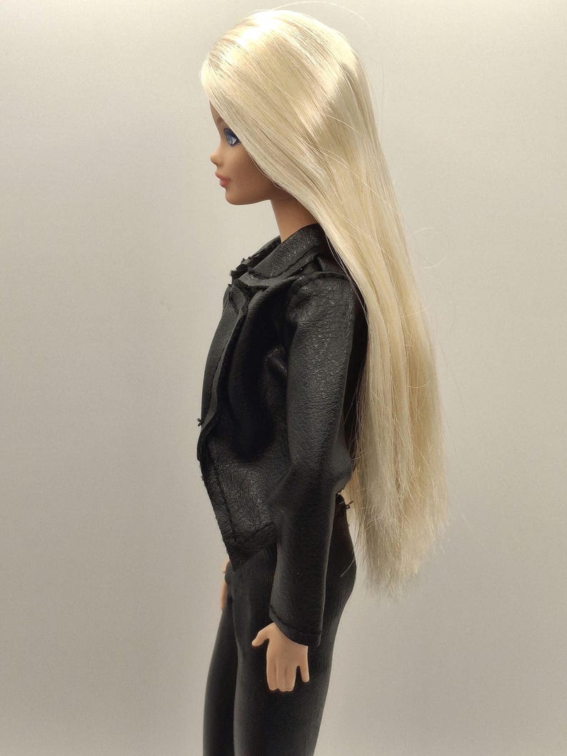 Black Faux Leather Jacket Outfit Set for 11.5–12 Inch Fashion Dolls | 1/6 Scale Doll Clothes 4-Piece Set (Jacket, Pants, Crop Top, Shoes) image 10