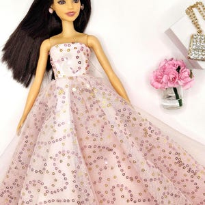Pink Sequin Ball Gown: Handmade Tulle Dress for 11.5&quot; Fashion Dolls