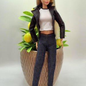 Black Faux Leather Jacket, Jeans and Top 1/6 Scale Fashion Dolls image 14